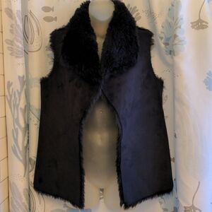 Loft Black Sueded Faux Leather Fur Lined Vest Size XS